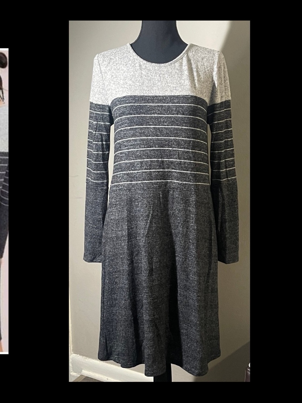 Anthropologie Elle Mara Womens Stripe Gray Long Sleeve Shirt Dress Size S NWT